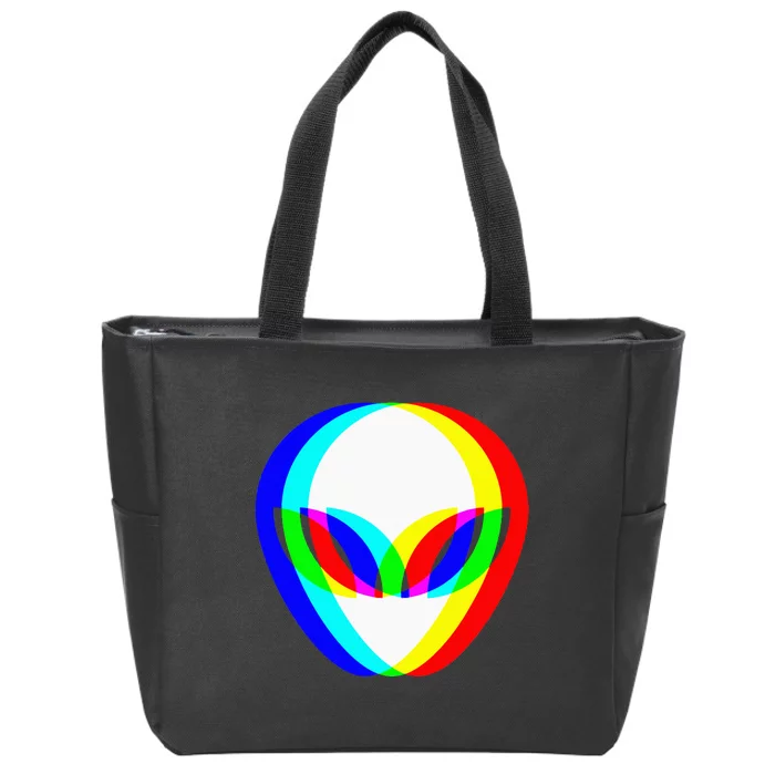 Alien Head Trippy Vaporwave Techno Rave EDM Music Festival Zip Tote Bag