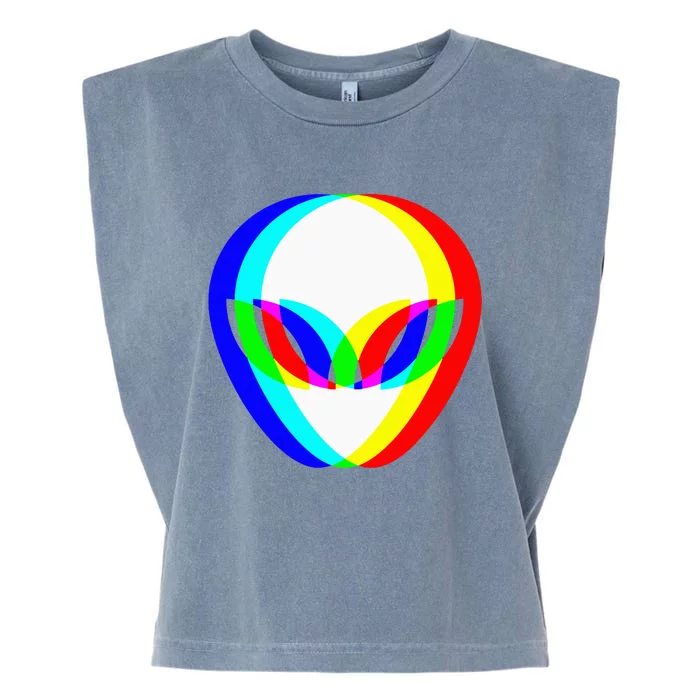 Alien Head Trippy Vaporwave Techno Rave EDM Music Festival Garment-Dyed Women's Muscle Tee