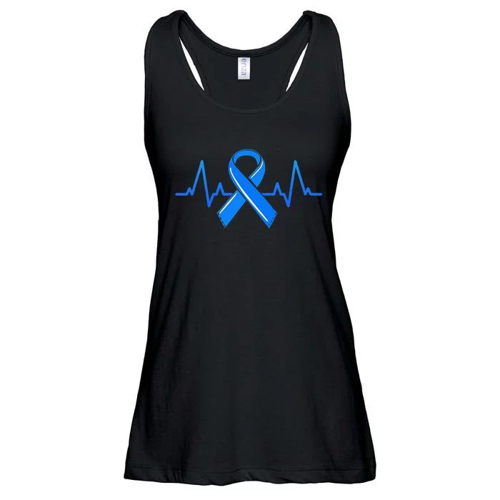 ALS Heartbeat Tee Family Blue Ribbon Awareness Warrior Ladies Essential Flowy Tank