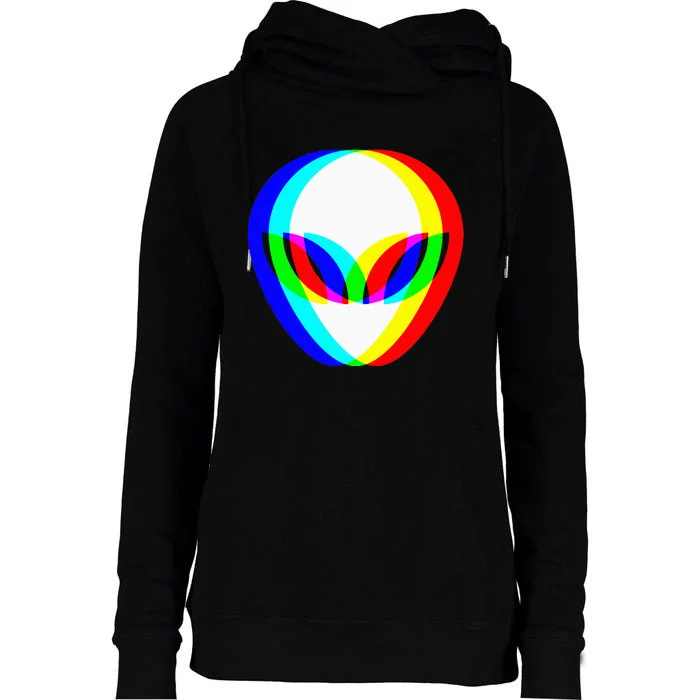 Alien Head Trippy Vaporwave Techno Rave Edm Music Festival Womens Funnel Neck Pullover Hood