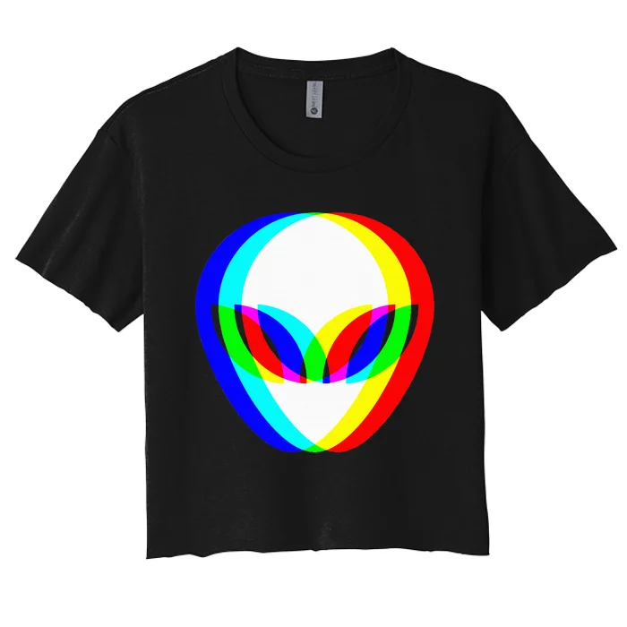 Alien Head Trippy Vaporwave Techno Rave Edm Music Festival Women's Crop Top Tee