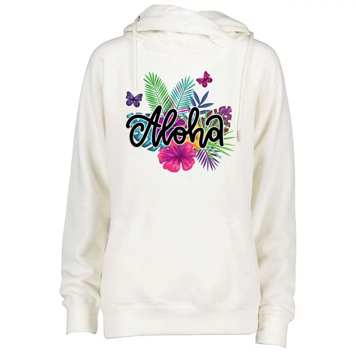 Aloha Hawaii Tropical Beach Womens Funnel Neck Pullover Hood