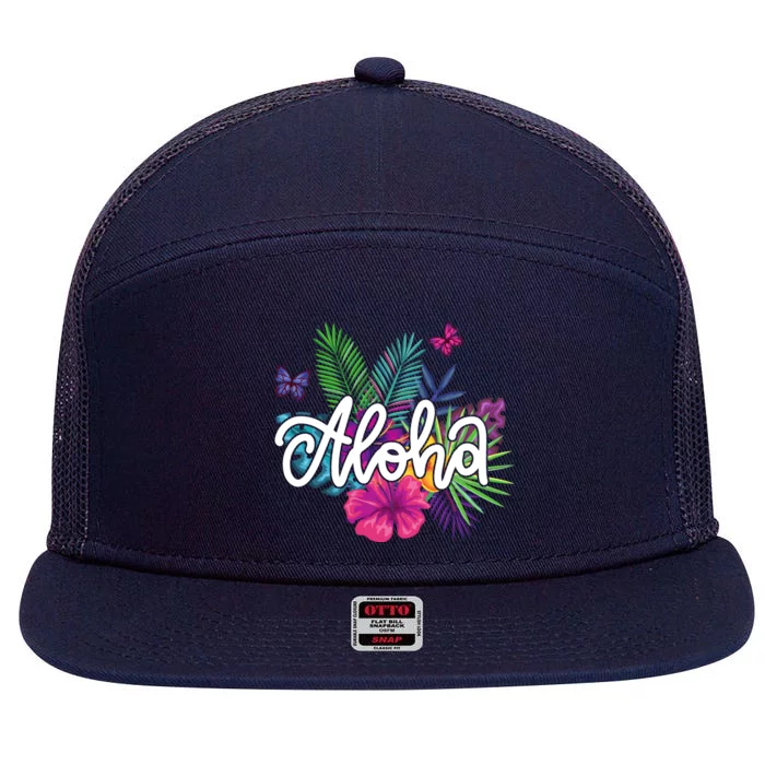 Aloha Hawaii Tropical Beach 7 Panel Mesh Trucker Snapback Hat