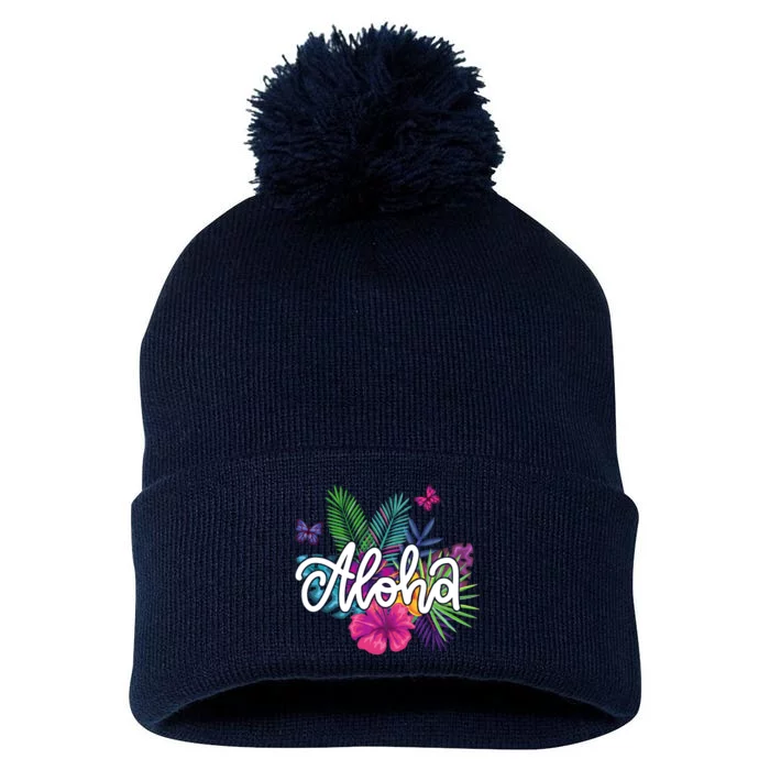 Aloha Hawaii Tropical Beach Pom Pom 12in Knit Beanie