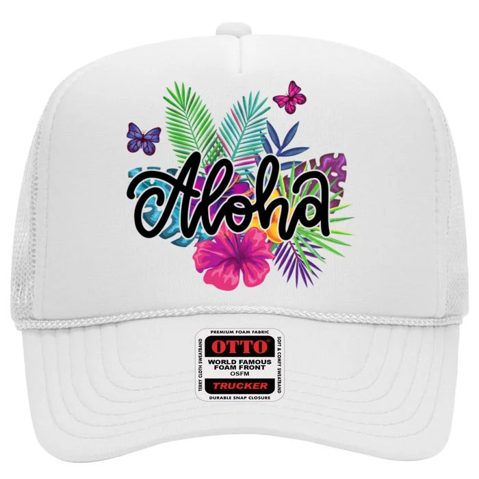 Aloha Hawaii Tropical Beach High Crown Mesh Trucker Hat