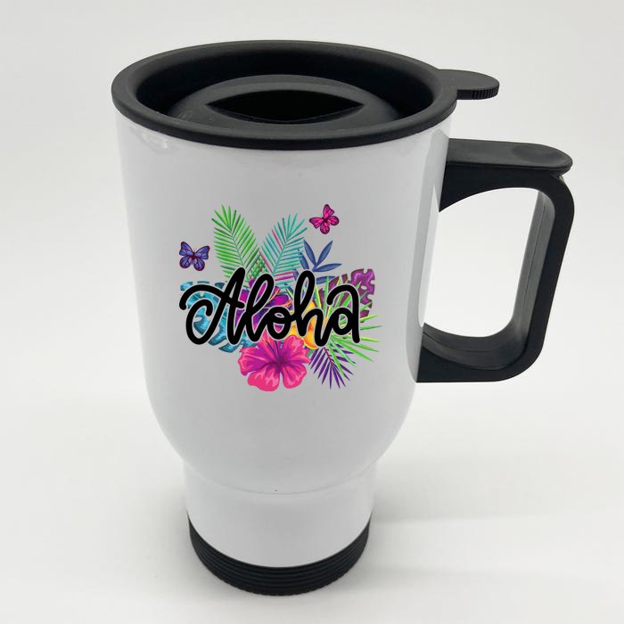 Aloha Hawaii Tropical Beach Front & Back Stainless Steel Travel Mug