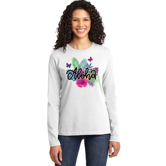 Aloha Hawaii Tropical Beach Ladies Long Sleeve Shirt