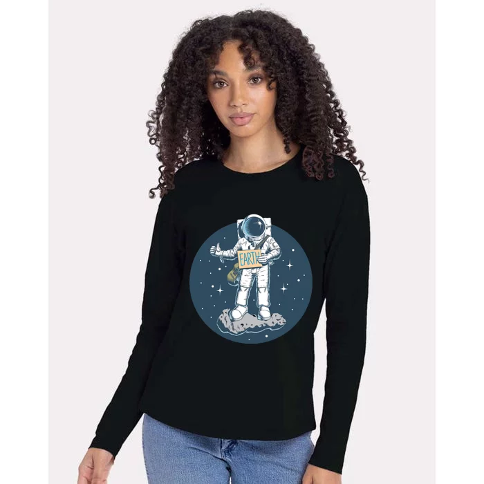 Astronaut Hitchhiking To Earth Womens Cotton Relaxed Long Sleeve T-Shirt