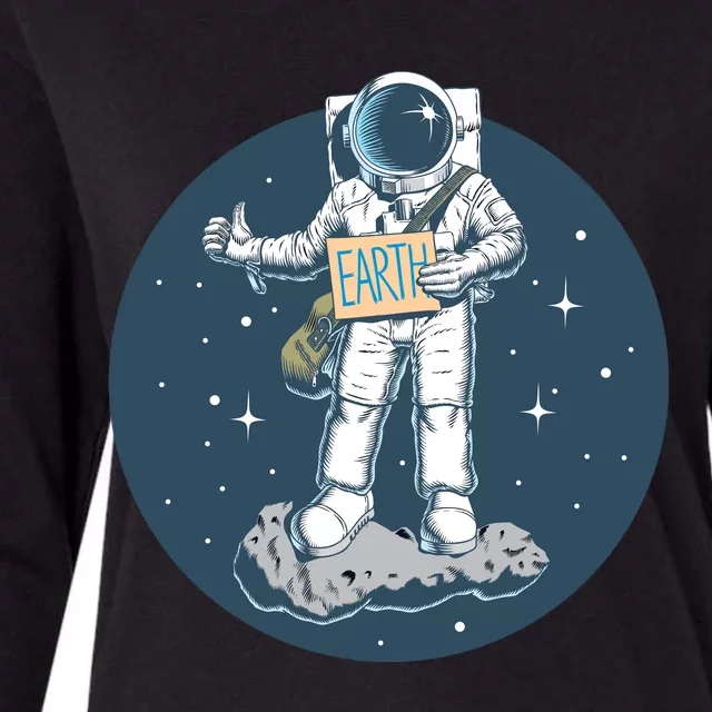 Astronaut Hitchhiking To Earth Womens Cotton Relaxed Long Sleeve T-Shirt