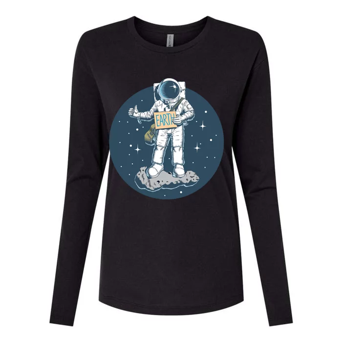 Astronaut Hitchhiking To Earth Womens Cotton Relaxed Long Sleeve T-Shirt