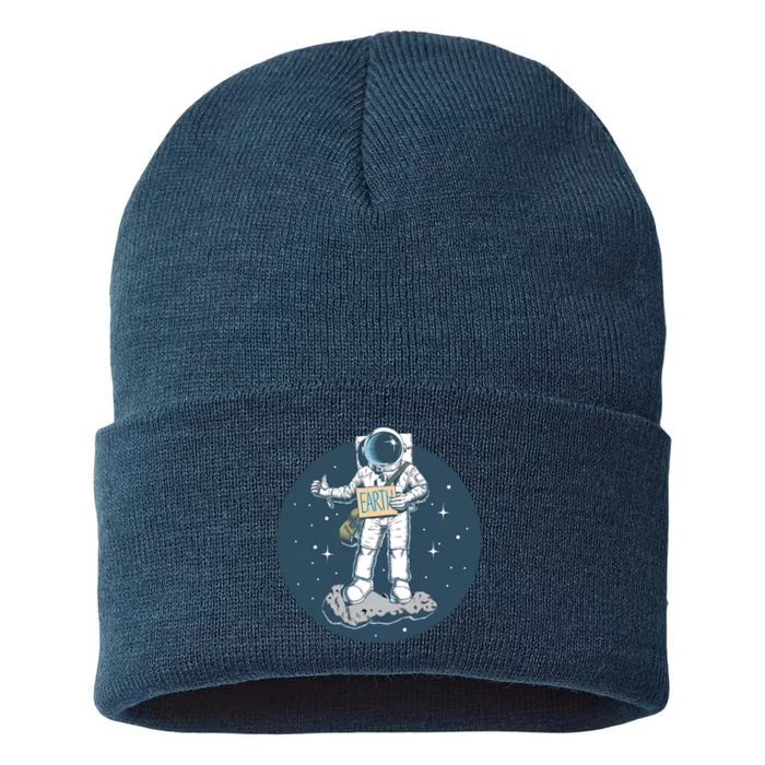 Astronaut Hitchhiking To Earth Sustainable Knit Beanie