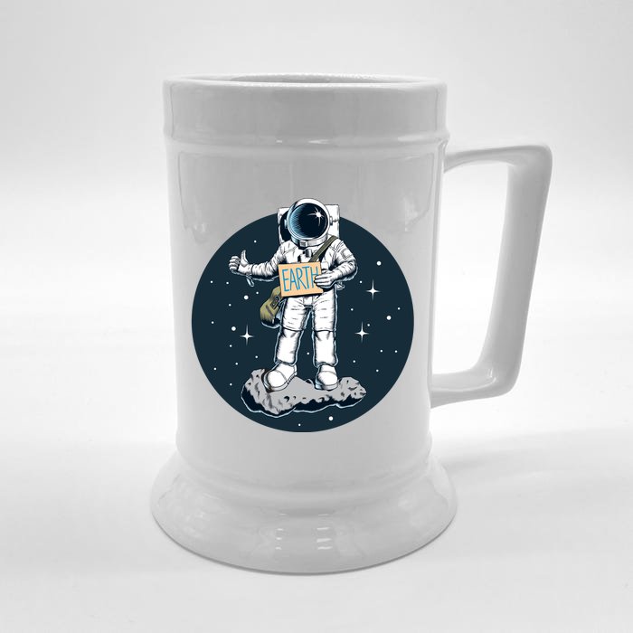 Astronaut Hitchhiking To Earth Front & Back Beer Stein