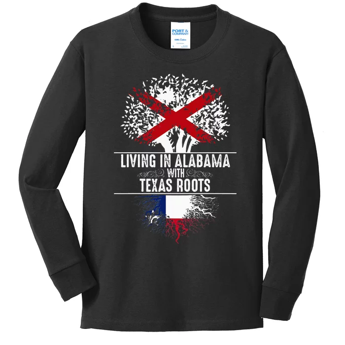 Alabama Home Texas Roots State Tree Flag Love Gift Kids Long Sleeve Shirt