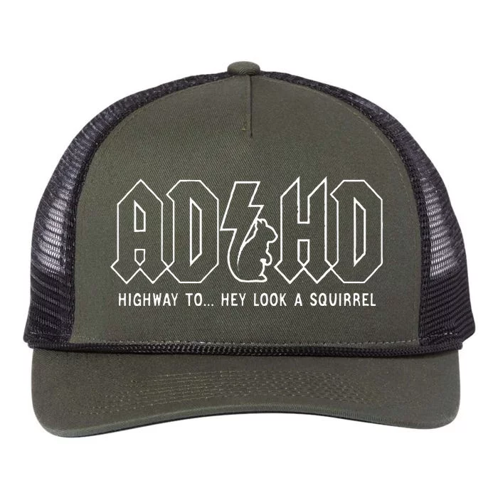 Adhd Highway To... Hey Look A Squirrel Adhd Is Awesome Retro Rope Trucker Hat Cap