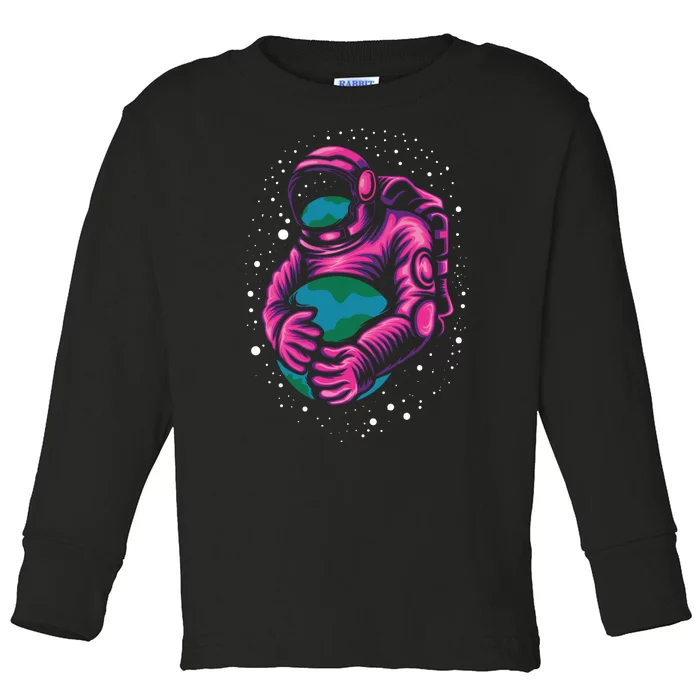 Astronaut Holding The Earth Close Toddler Long Sleeve Shirt