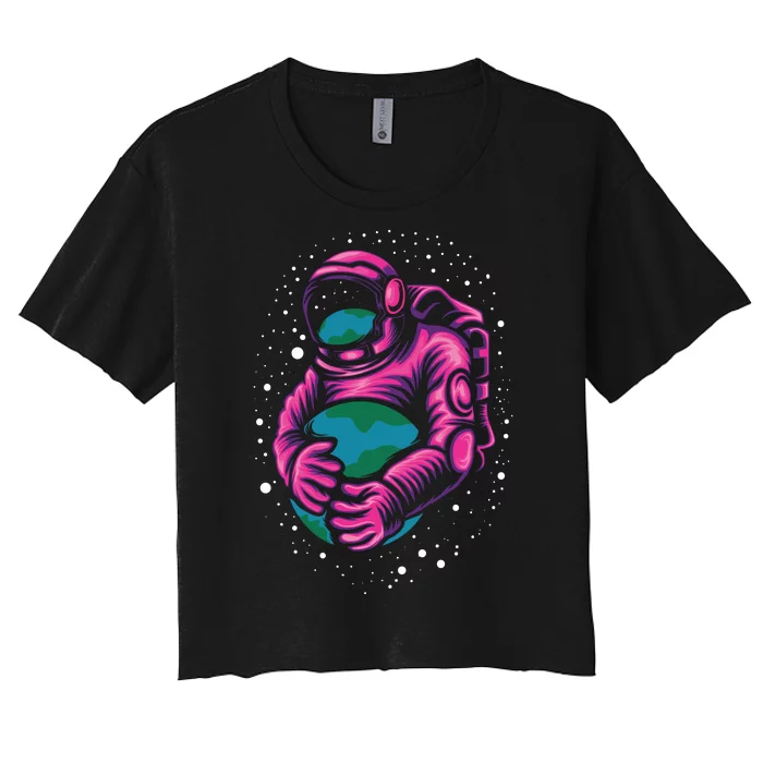 Astronaut Holding The Earth Close Women's Crop Top Tee