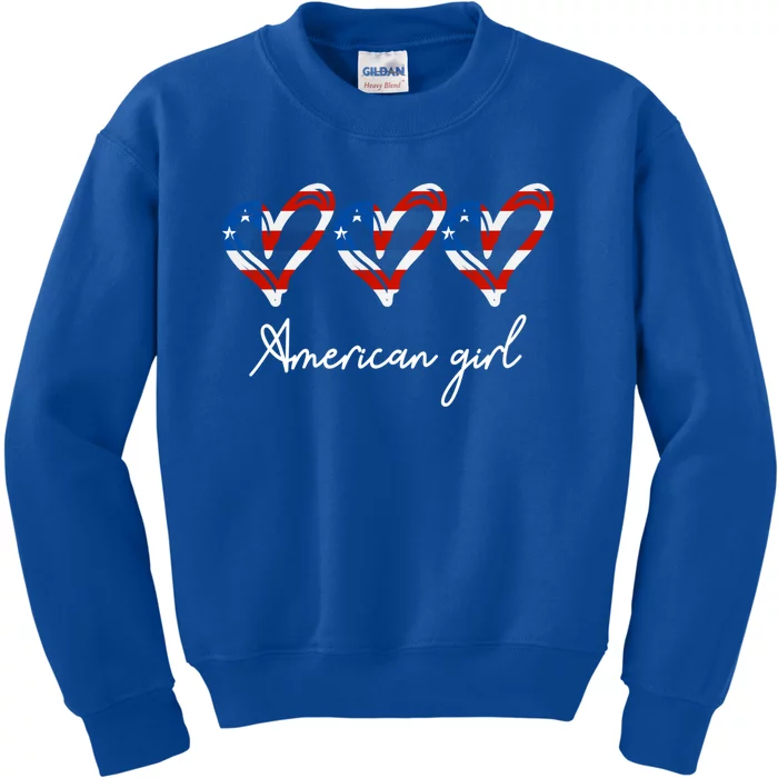 American Heart Us Flag 4th Of July America Patriotic Cute Gift Kids Sweatshirt