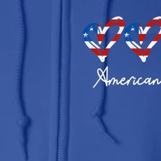 American Heart Us Flag 4th Of July America Patriotic Cool Gift Full Zip Hoodie