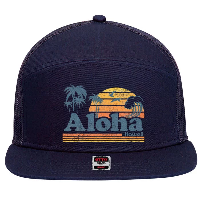 Aloha Hawaii Vintage Beach Summer Surfing 70s Retro Hawaiian 7 Panel Mesh Trucker Snapback Hat