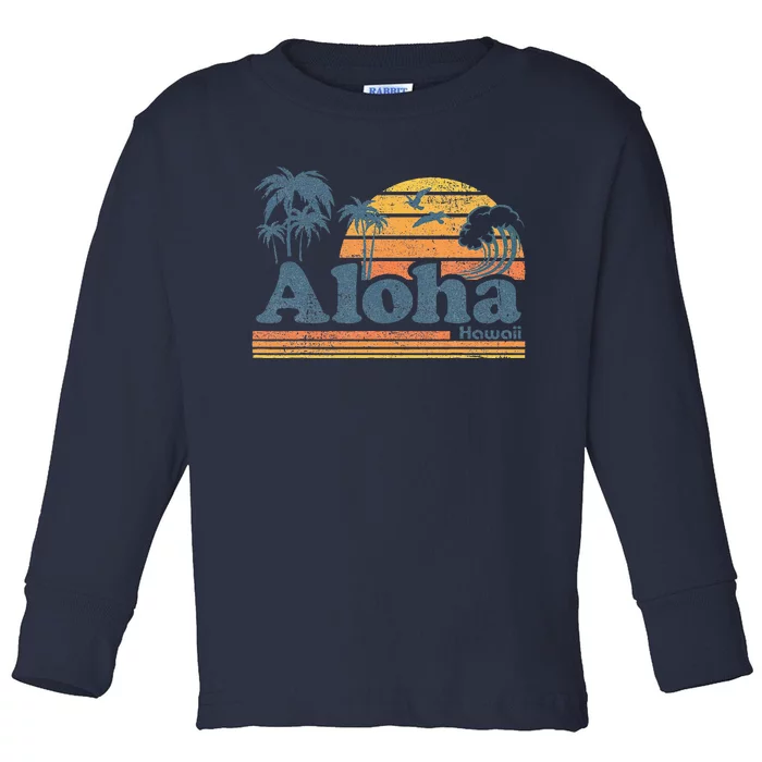 Aloha Hawaii Vintage Beach Summer Surfing 70s Retro Hawaiian Toddler Long Sleeve Shirt