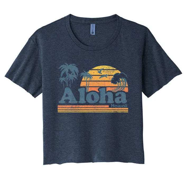 Aloha Hawaii Vintage Beach Summer Surfing 70s Retro Hawaiian Women's Crop Top Tee