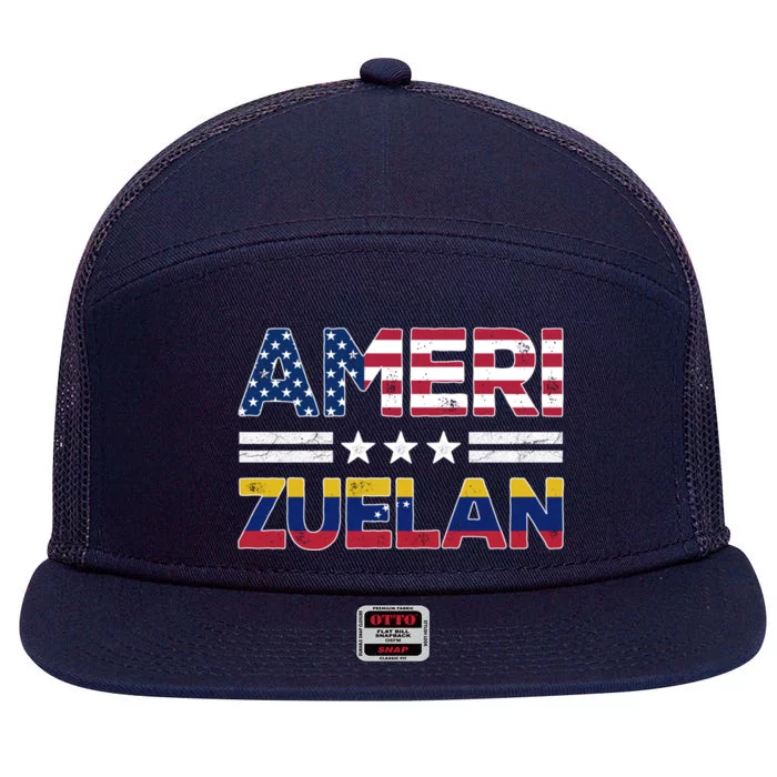 Amerizuelan Half Venezuelan American Flag Us Dual Citizen Gift 7 Panel Mesh Trucker Snapback Hat