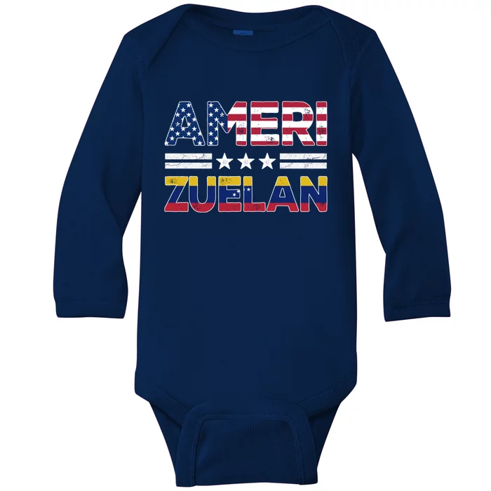 Amerizuelan Half Venezuelan American Flag Us Dual Citizen Gift Baby Long Sleeve Bodysuit