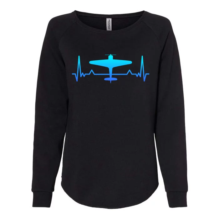 Airplane Heartbeat Ww2 Classic Fighter Plane Gift Mom Dad Gift Womens California Wash Sweatshirt