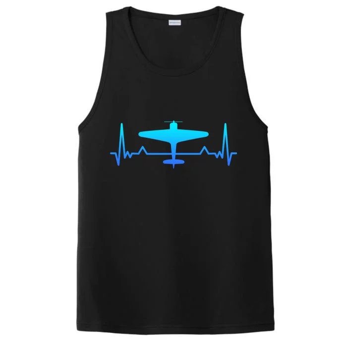 Airplane Heartbeat Ww2 Classic Fighter Plane Gift Mom Dad Gift Performance Tank