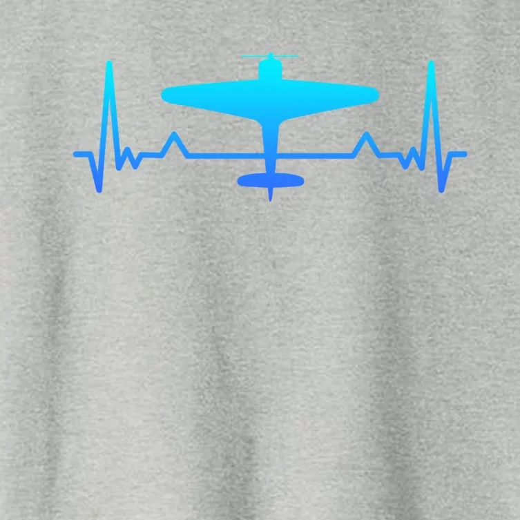 Airplane Heartbeat Ww2 Classic Fighter Plane Gift Mom Dad Gift Women's Crop Top Tee