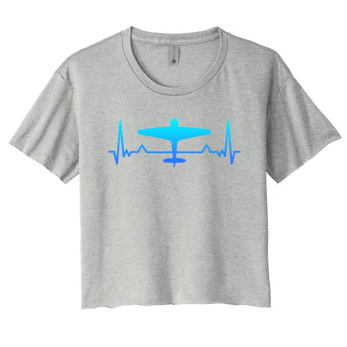 Airplane Heartbeat Ww2 Classic Fighter Plane Gift Mom Dad Gift Women's Crop Top Tee