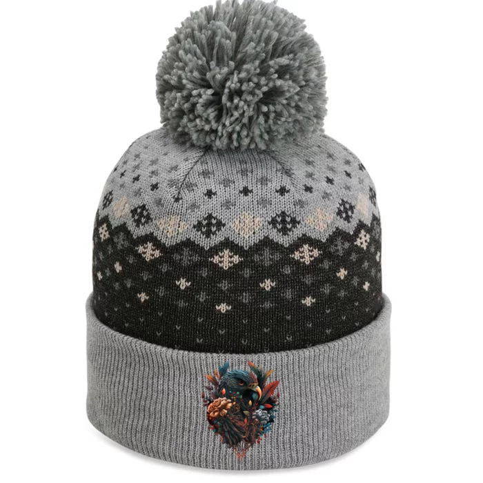 Autumn Hawk With Flowers Tattoo Love Design Gift The Baniff Cuffed Pom Beanie