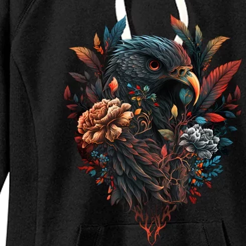 Autumn Hawk With Flowers Tattoo Love Design Gift Women's Fleece Hoodie