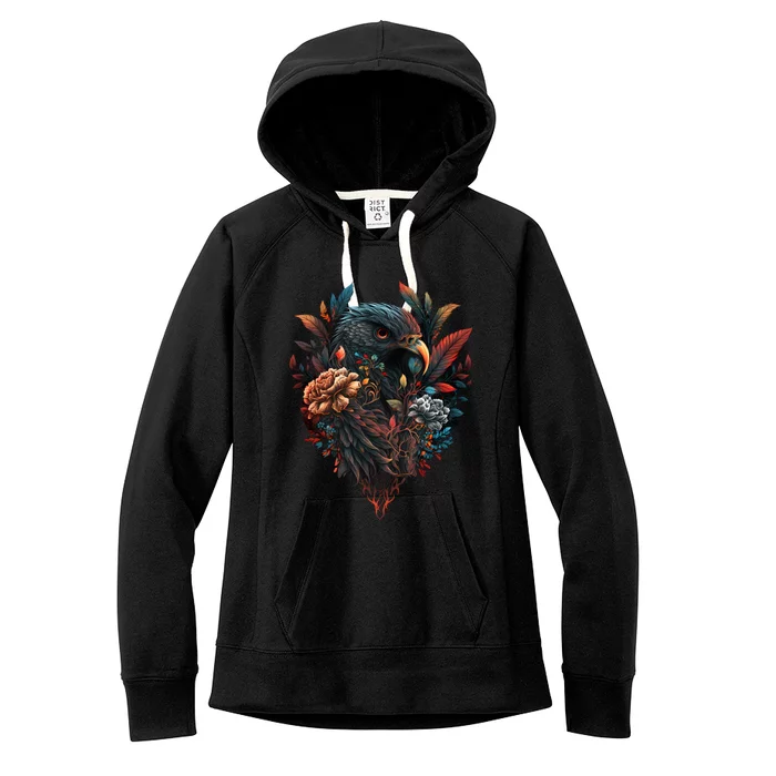 Autumn Hawk With Flowers Tattoo Love Design Gift Women's Fleece Hoodie