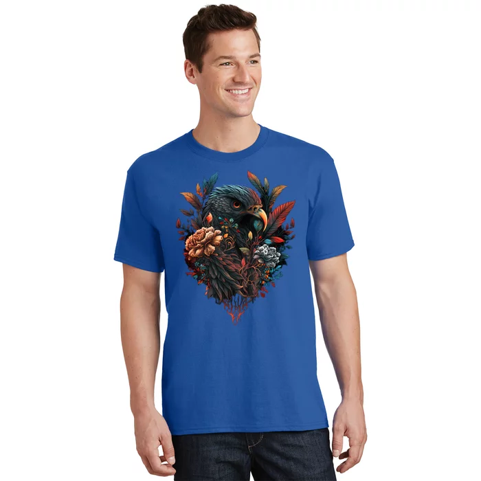 Autumn Hawk With Flowers Tattoo Love Design Gift T-Shirt