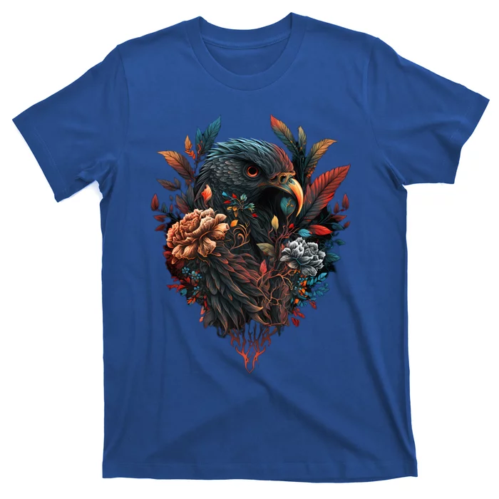 Autumn Hawk With Flowers Tattoo Love Design Gift T-Shirt