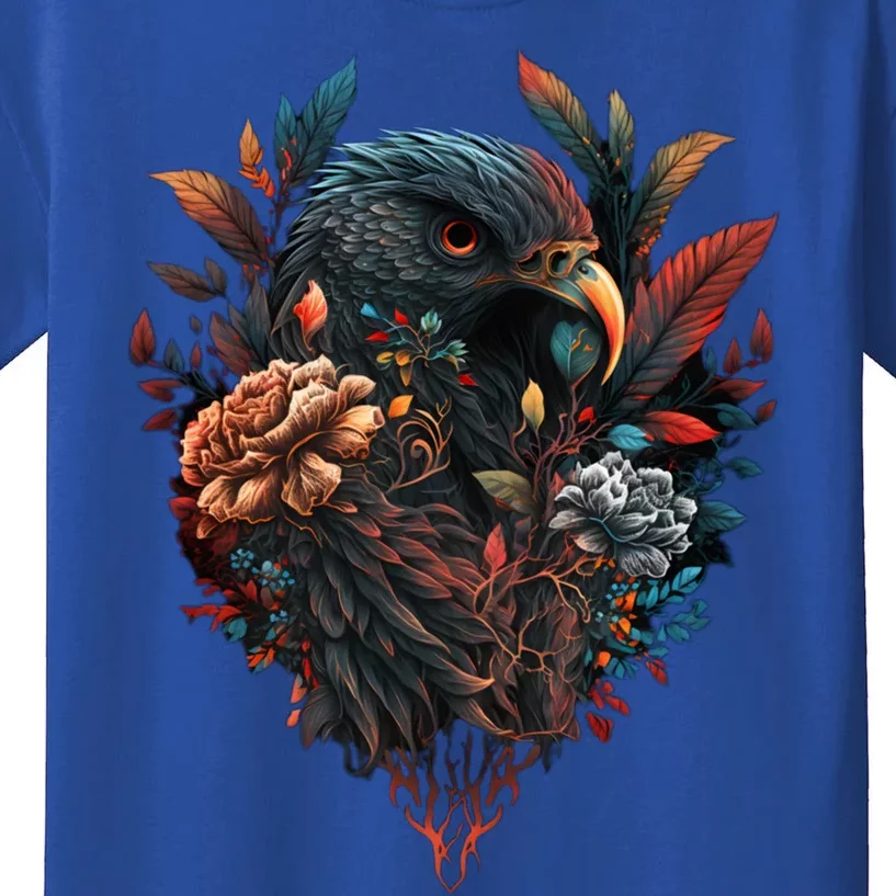 Autumn Hawk With Flowers Tattoo Love Design Gift Kids T-Shirt