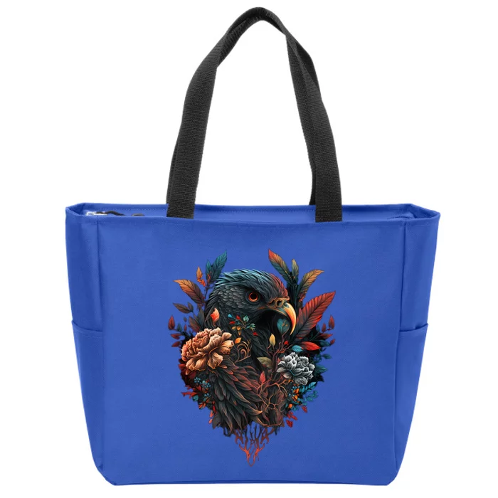 Autumn Hawk With Flowers Tattoo Love Design Gift Zip Tote Bag