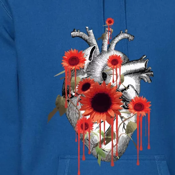 Anatomical Heart With Blood Sunflowers Botany Body Anatomy Gift Premium Hoodie