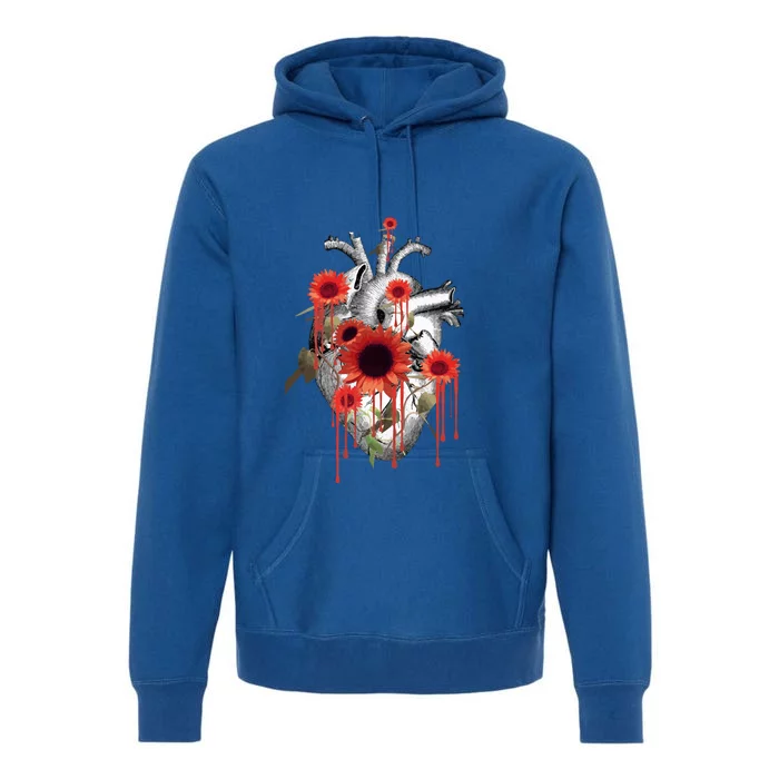 Anatomical Heart With Blood Sunflowers Botany Body Anatomy Gift Premium Hoodie