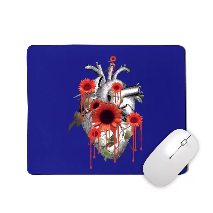 Anatomical Heart With Blood Sunflowers Botany Body Anatomy Gift Mousepad