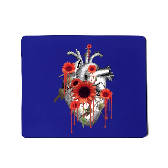 Anatomical Heart With Blood Sunflowers Botany Body Anatomy Gift Mousepad