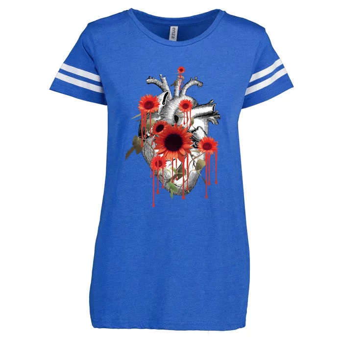 Anatomical Heart With Blood Sunflowers Botany Body Anatomy Gift Enza Ladies Jersey Football T-Shirt