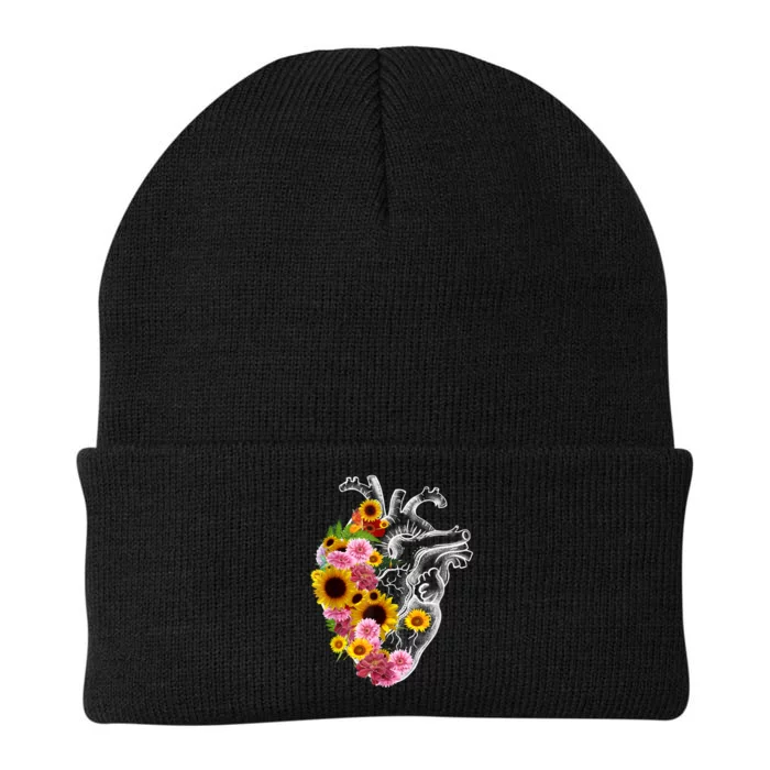 Anatomical Heart With Flowers, Botany Body Anatomy Knit Cap Winter Beanie