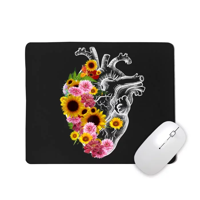 Anatomical Heart With Flowers, Botany Body Anatomy Mousepad