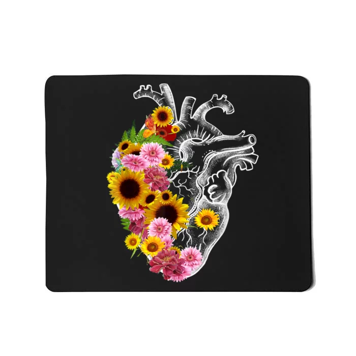 Anatomical Heart With Flowers, Botany Body Anatomy Mousepad