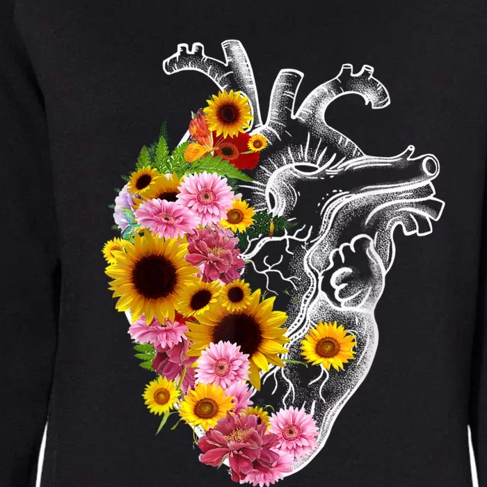 Anatomical Heart With Flowers, Botany Body Anatomy Womens California Wash Sweatshirt