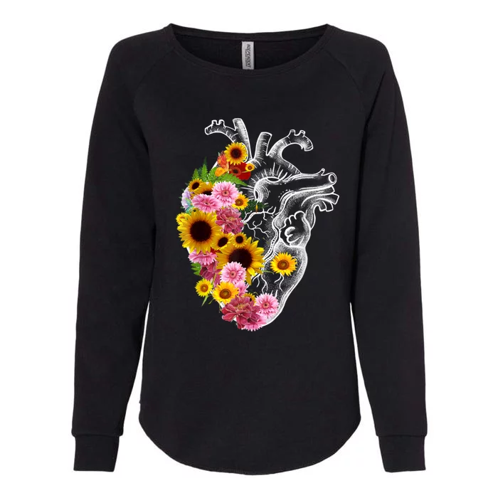 Anatomical Heart With Flowers, Botany Body Anatomy Womens California Wash Sweatshirt