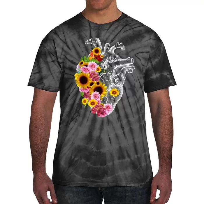 Anatomical Heart With Flowers, Botany Body Anatomy Tie-Dye T-Shirt