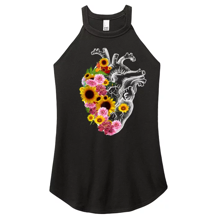 Anatomical Heart With Flowers, Botany Body Anatomy Women’s Perfect Tri Rocker Tank